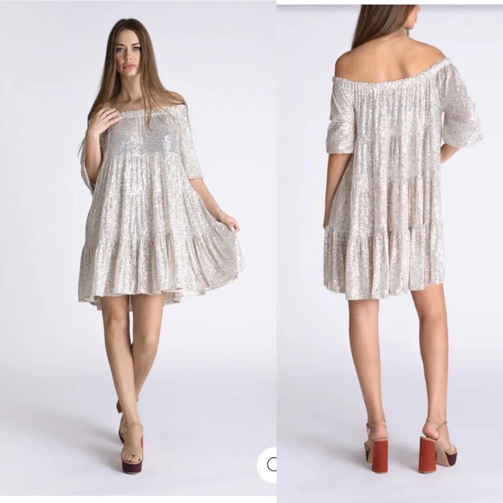 Muche et Muchette Viky Silver Sequin Shift Dress one size